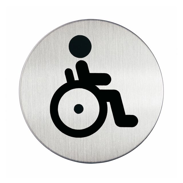 Pittogramma adesivo - WC diversamente abili - diametro 8,3 cm - acciaio - Durab…