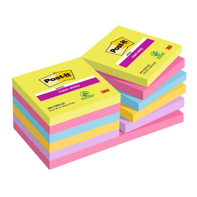 Blocco foglietti Post-it Super Sticky - 654-12SSUCC - 76 x 76 mm - colori Ultra…