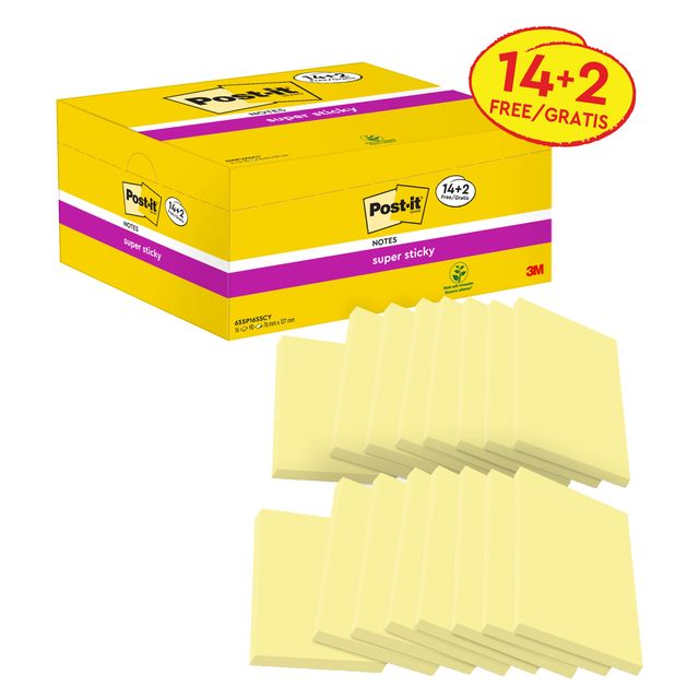 Blocco foglietti Post-it Super Sticky - 655-SSCY-VP16-EU - 76 x 127 mm - giallo…