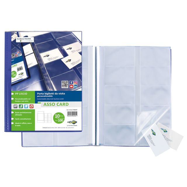 Porta biglietti da visita Asso Card - 21 x 29,7 cm - 10 buste con 10 tasche cia…