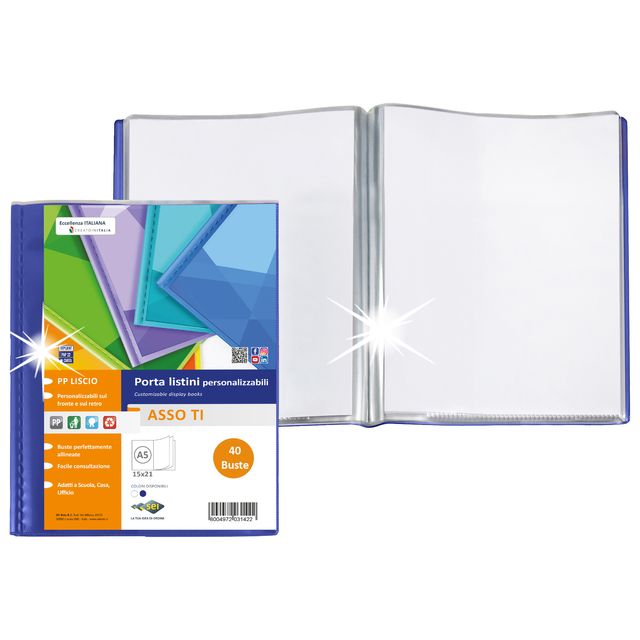 Portalistini Asso TI - personalizzabile - PP liscio - 15 x 21 cm - 40 buste - b…