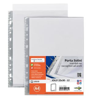 Portalistini Jolly - 12 buste forate - 22 x 30 cm - PP trasparnte - liscio - Se…