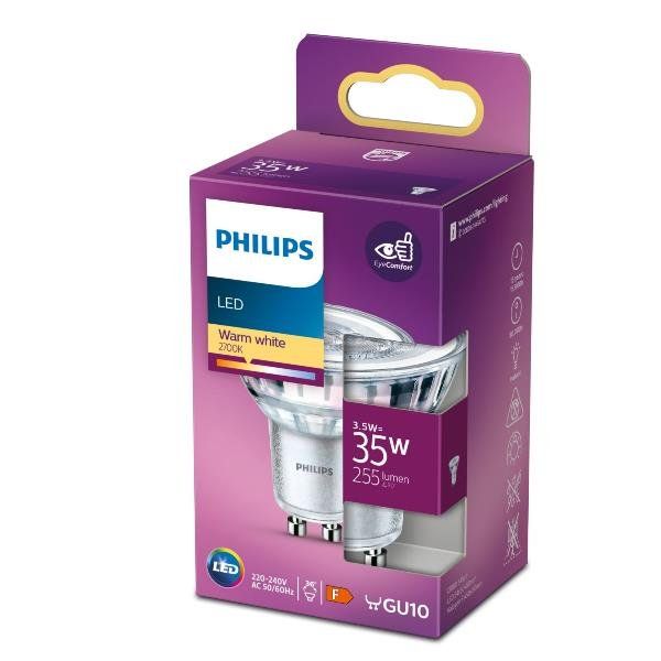 PHILIPS FARETTO LED IN VETRO GU10 3.5 W EQUIVALENTI 35 W 255 LUMEN BIANCO CALDO…