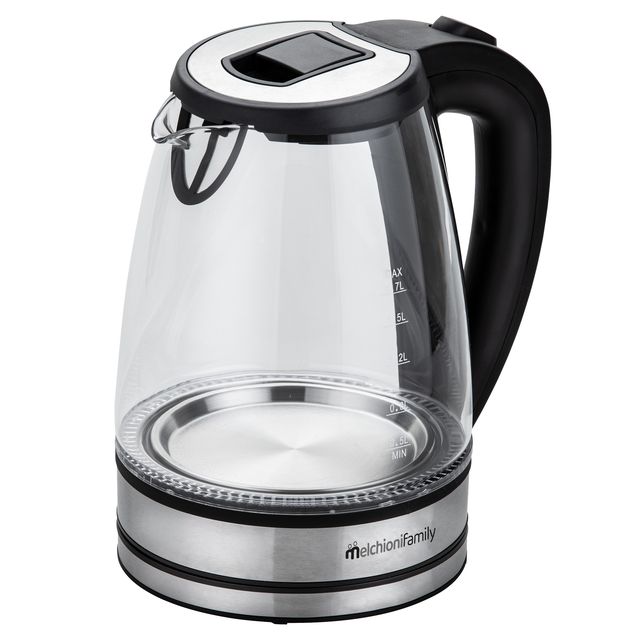 Bollitore elettrico cordless - caraffa in vetro - 2200 W - nero - Melchioni fam…