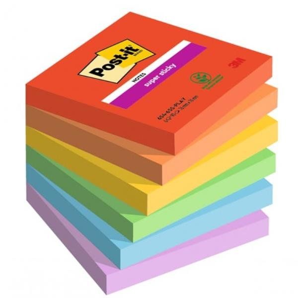 Post-it Super Sticky 654-6SS-PLAY - Blocchi - 76 x 76 mm - 540 fogli (6 x 90) -…