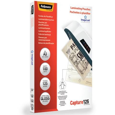 Pouches Capture125 - A3 - 303x426 mm - 2x125 micron - Fellowes - scatola 100 pe…