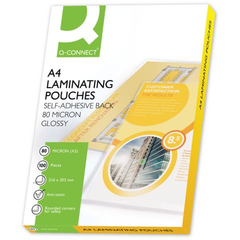 Pouches con retro adesivo per plastificatrici Q-Connect 2x80 µm - A4 lucido - c…