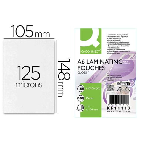 Pouches per plastificatrici Q-Connect 111x154 mm lucide A6 conf. 100 pz 125 mic…
