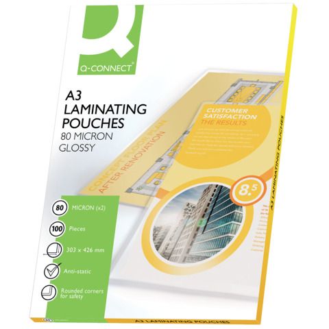 Pouches per plastificatrici Q-Connect 2x80 µm finitura lucida A3 Conf. 100 pezz…