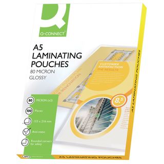 Pouches per plastificatrici Q-Connect 2x80 µm finitura lucida A5 Conf. 100 pezz…