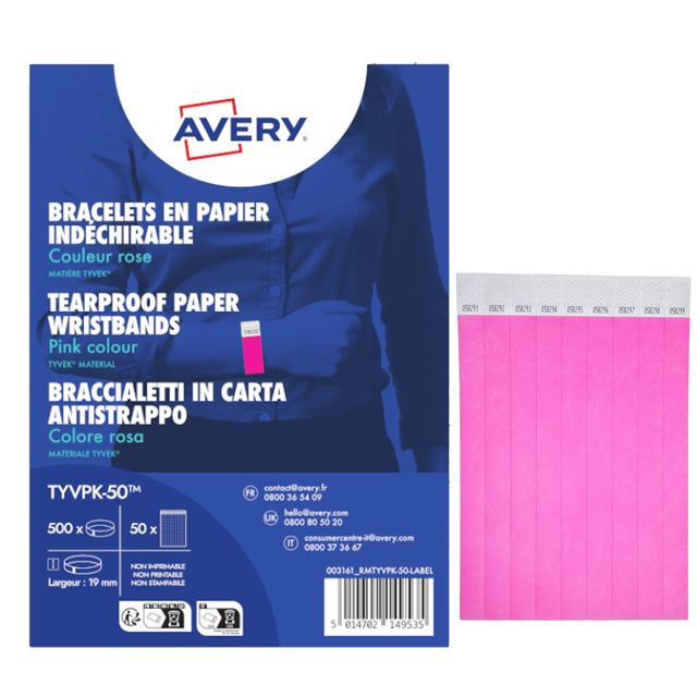 Braccialetti identificativi - in Tyvek - rosa fluo - 265 x 19 mm - 50 fogli - 1…