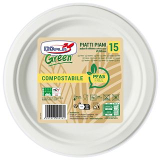 Piatti piani in polpa Dopla Green Pfas Free bianco - Ø 260 mm - conf. 15 pz - 0…