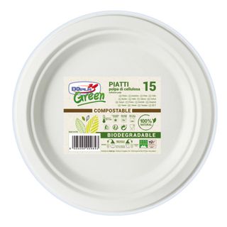 Piatti piani in polpa Dopla Green Ø 220 mm bianco - conf. 15 pz - 07741