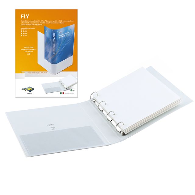 Raccoglitore personalizzabile Fly - 22 x 30 cm - 4 anelli a D 17 mm - dorso 5,5…