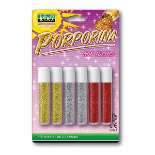 Porporina glitter - 2gr - colori assortiti - Lebez - conf. 6 tubi