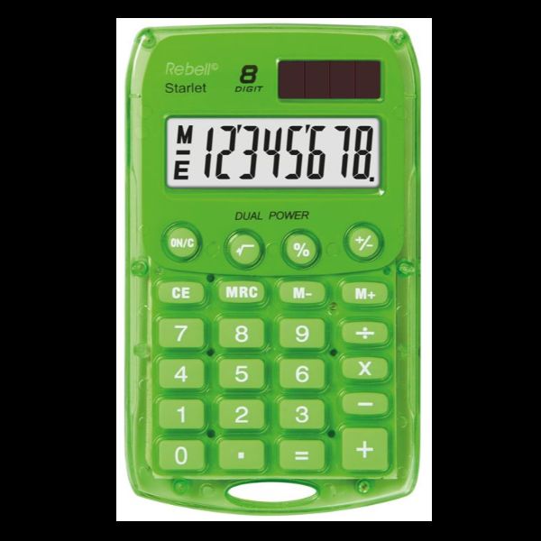 Rebell Starlet GR, Tasca, Calcolatrice di base, 8 cifre, Batteria/Solare, Verde