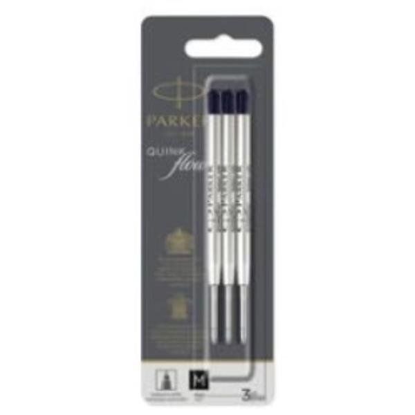 Refill sfera QuinkFlow - punta media - metallo - nero - Parker - blister 3 pezzi