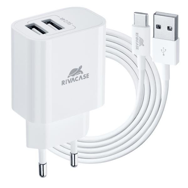 RIVACASE CARICABATTERIE DA RETE 12 W 2.4A - 2 x USB-A + CAVO DI RICARICA DA USB…