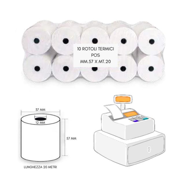 ROTOLI TERMICI PER POS 57X20 MT BPA FREE (CF. 10 ROTOLI)