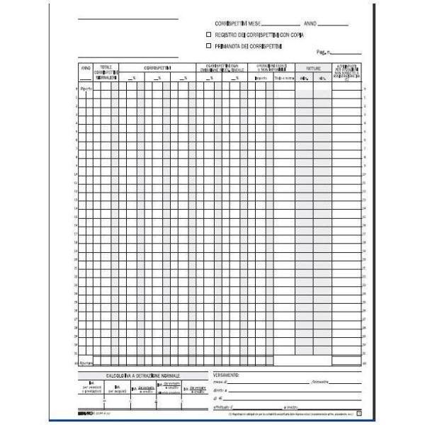 Registro prima nota Iva corrispettivi - 13/13 fogli autoricalcanti - 29,7 x 23c…