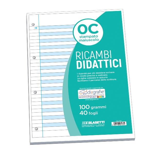 Ricambi didattici forati - A4 - 1 rigo c/margine - 100 gr - Blasetti - conf. 40…
