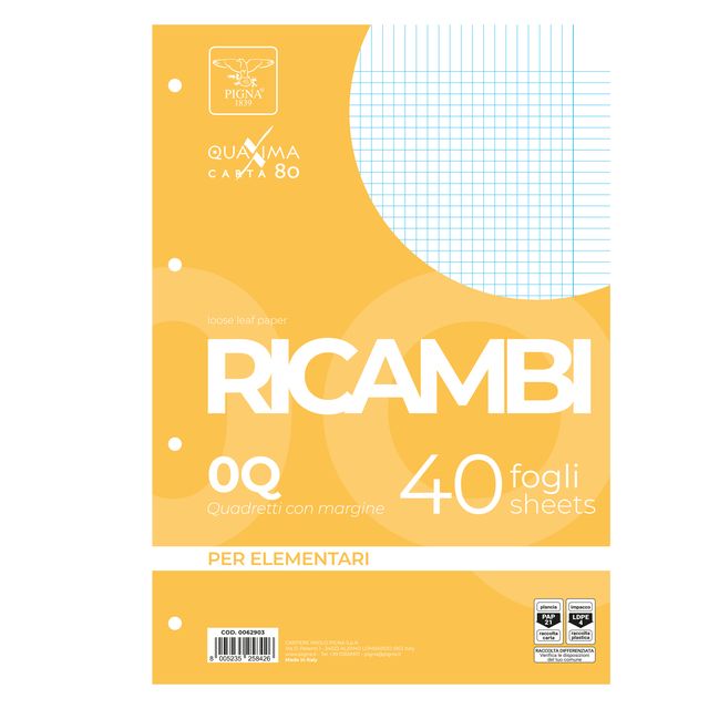 Ricambi forati Quaxima - A4 - 5 mm c/margine - 80 gr - Pigna - conf. 40 pezzi