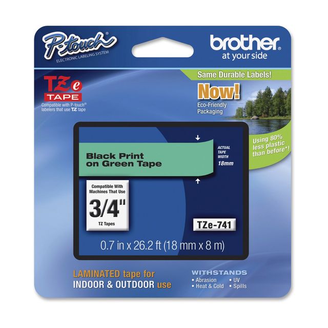 Brother - Nastro - Nero/Verde - TZE741 - 18mm x 8mt