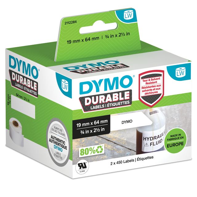 Rotolo 450 etichette LW Durable 1933085 - 19 x 64 mm - PP - bianco - Dymo - con…