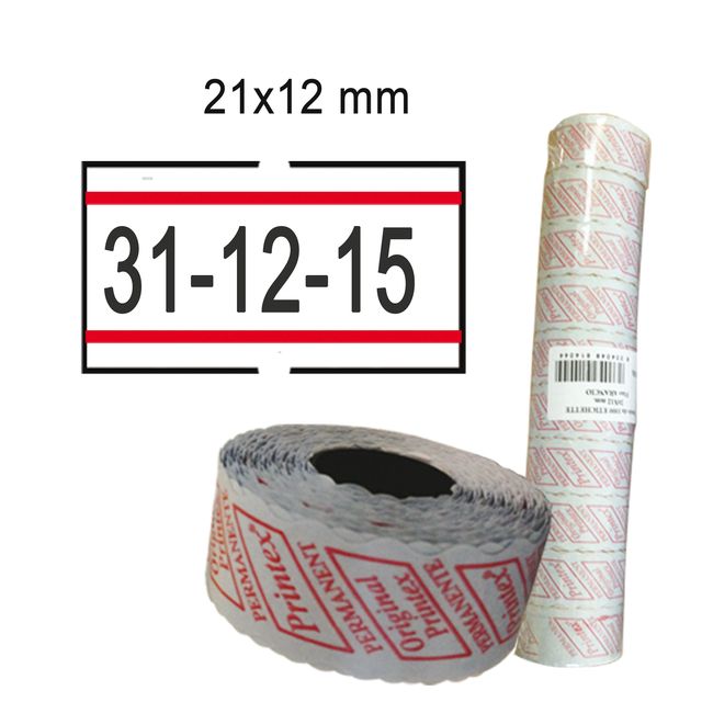 Rotolo da 1000 etichette per prezzatrice Printex rettangolari 21x12 mm bianco/r…