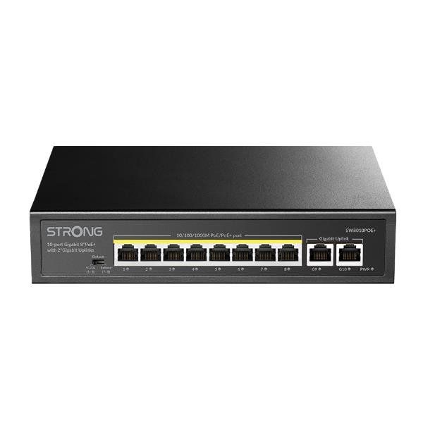 STRONG SW8010POEP SWITCH NON GESTITO 10 PORTE 8 PORTE GIGABIT PoE + MAX 100 W +…