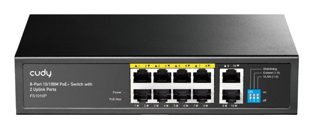 SWITCH RETE 8 PORTE POE + 2 PORTE UPLINK 10/100MBPS 120W (FS1010P)