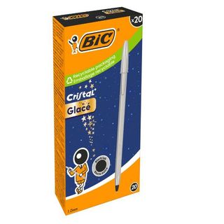 Scatola 20 penna sfera Cristal GlacE' fusto argento 1.0mm BICÂ®
