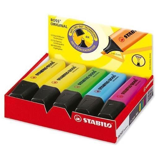 STABILO BOSS ORIGINAL - Evidenziatore - blu fosforescente, giallo fluorescente,…