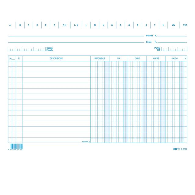 Schede dare/avere/saldo/iva - 17 x 24 cm (orizzontale) - Edipro - conf. 100 pez…