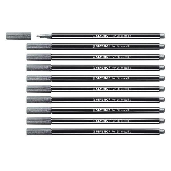 STABILO Pen 68 metallic - Penna punta in fibra - argento - inchiostro base acqu…
