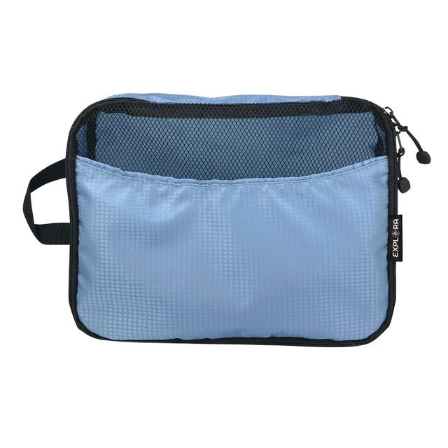 Set 3 organizer da viaggio Explora tessuto tecnico dimensioni assortite azzurro