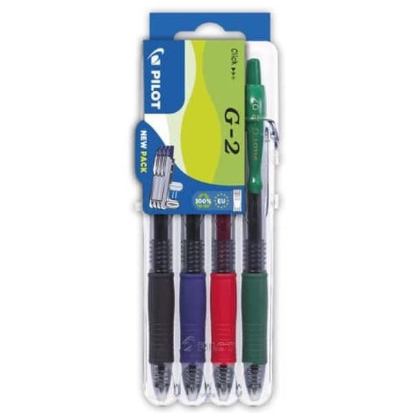 Set2Go 4 penne roller gel a scatto G-2+ nero, blu, rosso, verde 001424