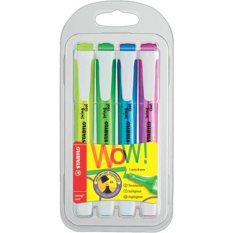 STABILO swing cool - Evidenziatore - blu fosforescente, giallo fluorescente, ve…