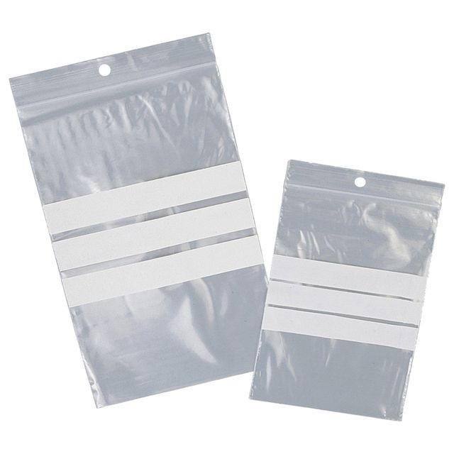 Sacchetto zip - con bande scrivibili e foro - 12 x 17 cm - 50 micron - LDPE - V…