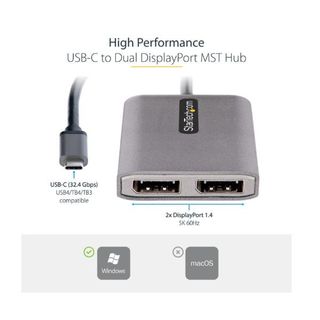 StarTech.com 2-Port USB-C MST Hub, USB Type-C to 2x DisplayPort Multi-Monitor A…