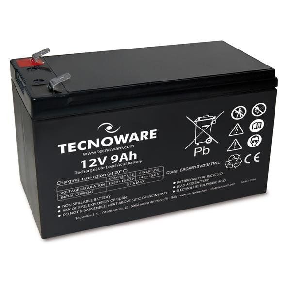 TECNOWARE POWER BATTERY 12V 9AH FASTON 6.3mm BATTERIA AL PIOMBO LONG LIFE GARAN…
