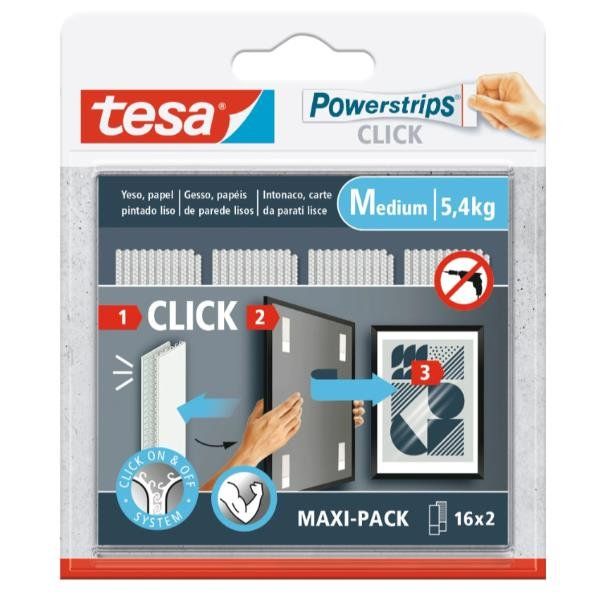 TESA POWERSTRIPS CLICK STRISCE AUTADESIVE 8 X 2 CM MEDIUM CON SISTEMA DI AGGANC…