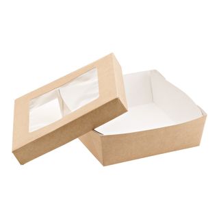 Scatola da asporto - con finestra trasparente - 14 x 14 x 5 cm - carta kraft/PE…