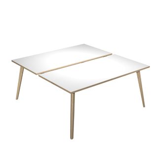 Scrivania Woody a 2 postazioni contrap. - 140 x 166 cm - rovere / bianco