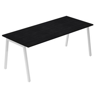 Scrivania lineare Easy struttura bianca gambe inclinate 180x80cm nero venato