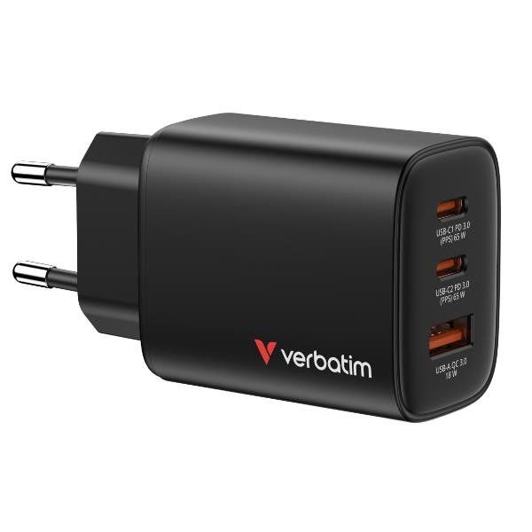 VERBATIM ESSENTIALS GaN CHARGER CARICABATTERIE DA RETE 65W PD 3.0 SPINA RICHIUD…