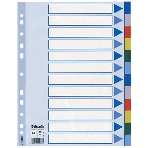 Separatore - 12 tasti colorati - PP - A4 - multicolore - Esselte
