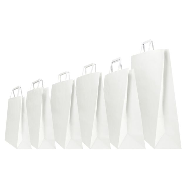 Shopper - maniglia piattina - 26 x 11 x 35 cm - carta kraft - bianco - Mainetti…