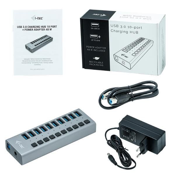 i-Tec USB 3.0 Charging HUB 10 port + Power Adapter 48 W - Hub - 10 x SuperSpeed…