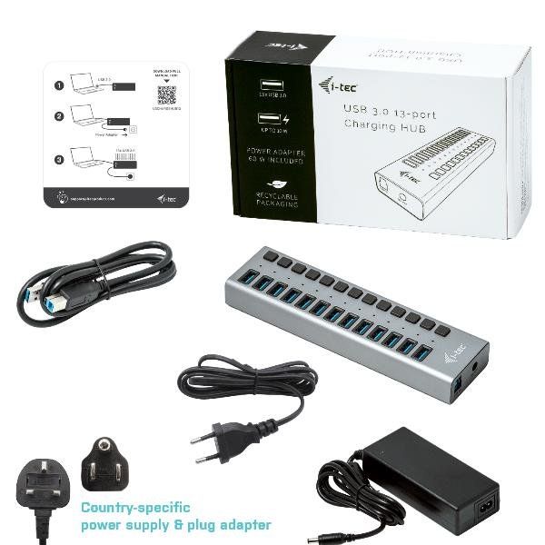 i-Tec USB 3.0 Charging HUB 13 port + Power Adapter 60 W - Hub - 13 x SuperSpeed…